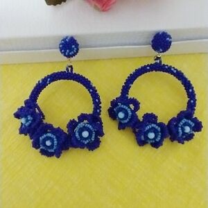 NWT Seed Bead Hoop Blue Earrings